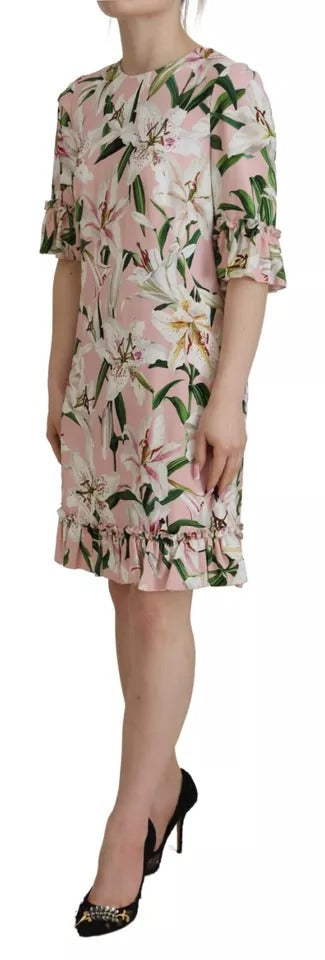 Dolce &amp; Gabbana Pink Lily Viscose Sheath Dress Knee Length