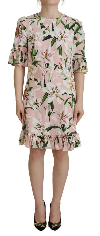 Dolce &amp; Gabbana Pink Lily Viscose Sheath Dress Knee Length