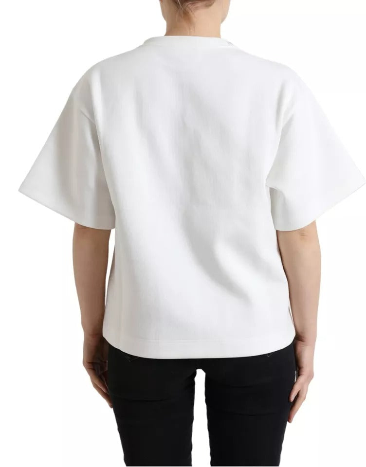 Dolce &amp; Gabbana White Cotton Stretch T-Shirt Black HOT Crystal