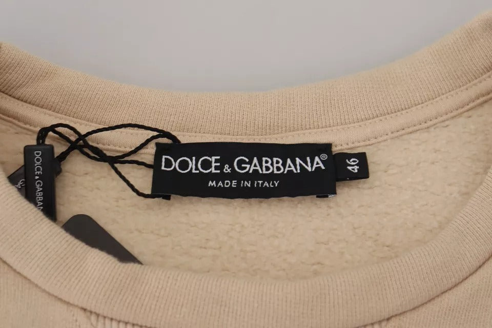 Dolce & Gabbana Beige Amore Rundhals-Pullover aus Baumwolle