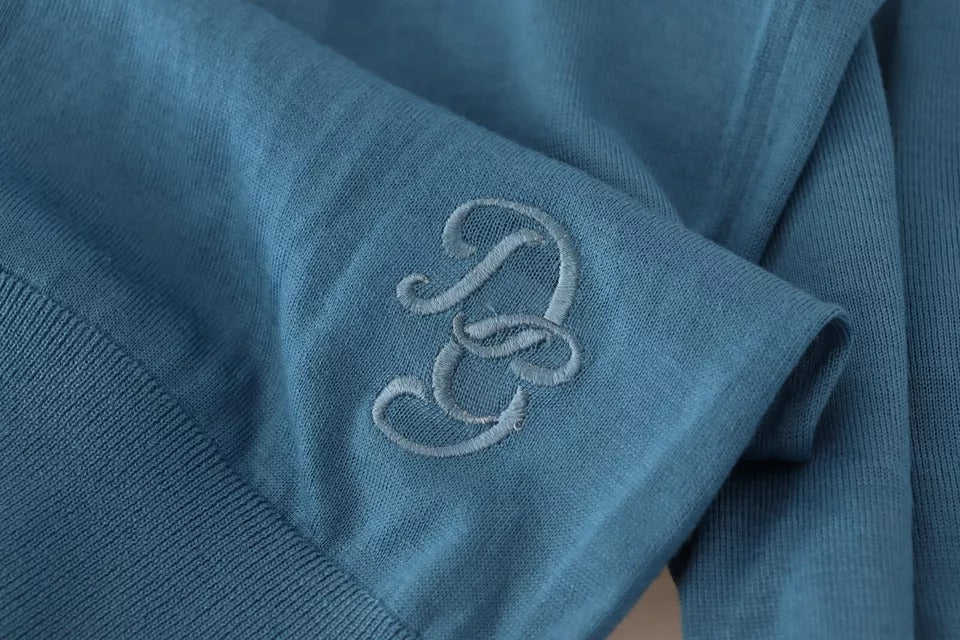 Dolce &amp; Gabbana Blue Cashmere Crew Neck Logo Sweater