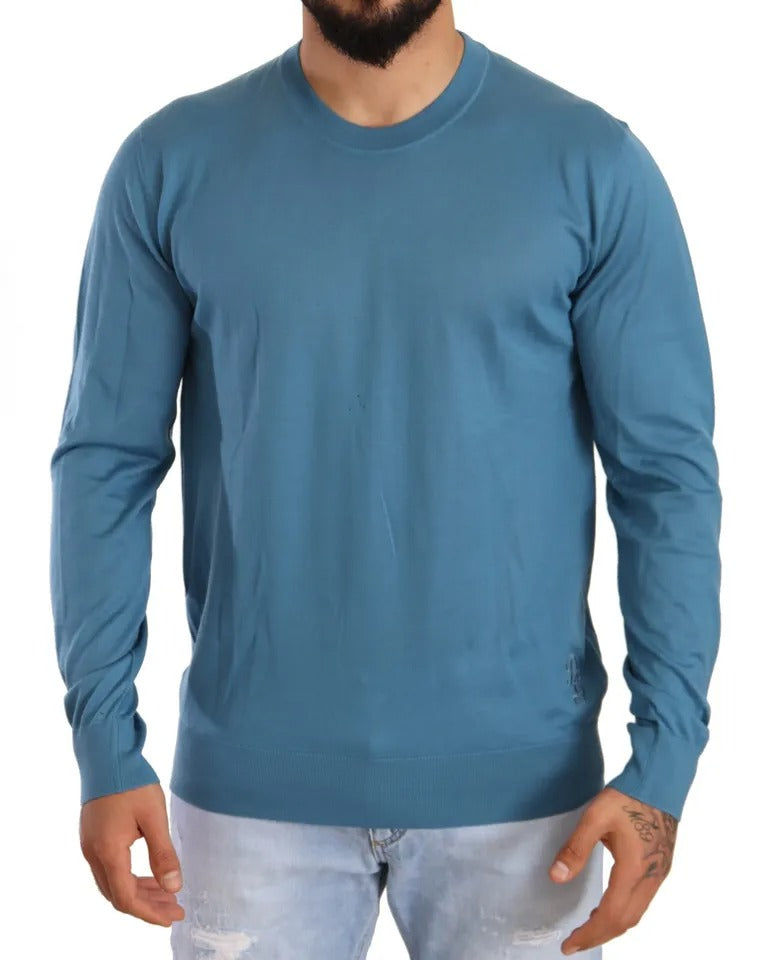 Dolce &amp; Gabbana Blue Cashmere Crew Neck Logo Sweater