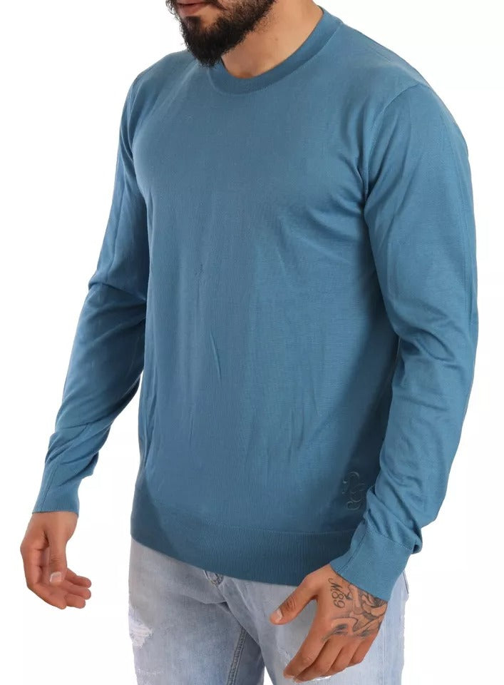 Dolce &amp; Gabbana Blue Cashmere Crew Neck Logo Sweater