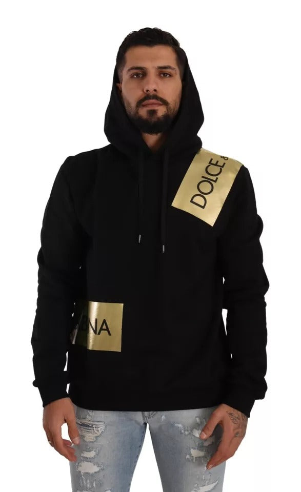 Dolce &amp; Gabbana Black and Gold Cotton Hooded Sweater for Men