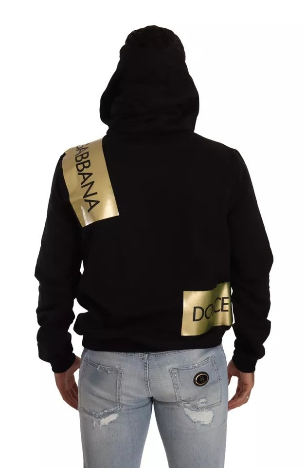 Dolce &amp; Gabbana Black and Gold Cotton Hooded Sweater for Men