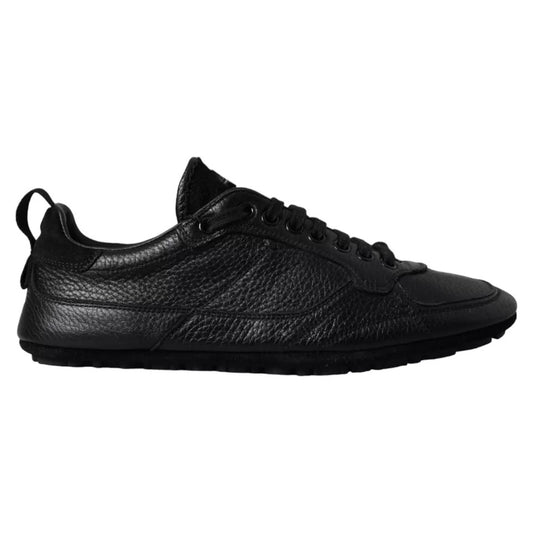 Dolce &amp; Gabbana Black Leather Crown Low Top Sneakers Men Shoes