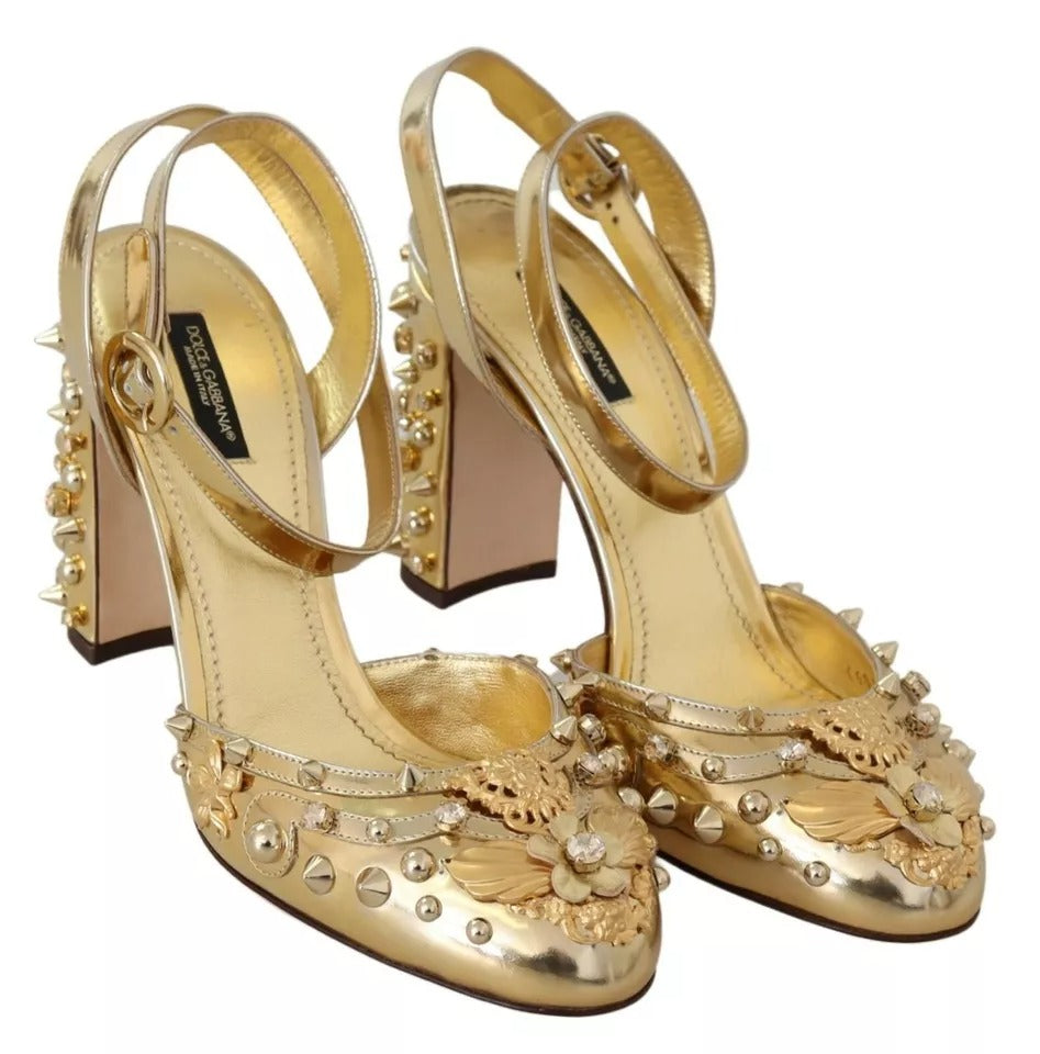 Dolce &amp; Gabbana Gold Studded Vally Slingback Sandals Shoes