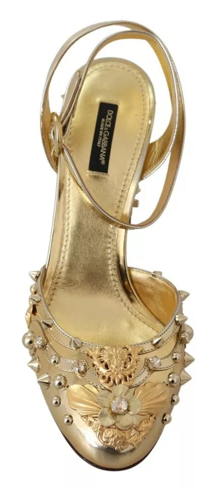 Dolce &amp; Gabbana Gold Studded Vally Slingback Sandals Shoes