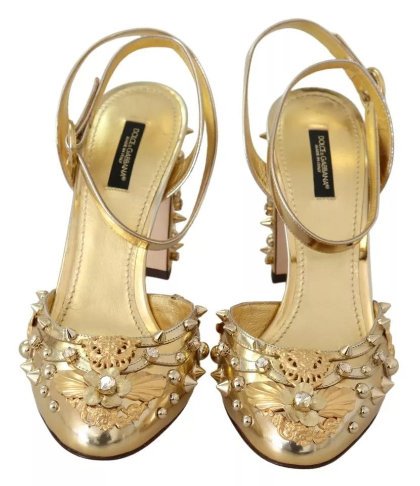 Dolce &amp; Gabbana Gold Studded Vally Slingback Sandals Shoes