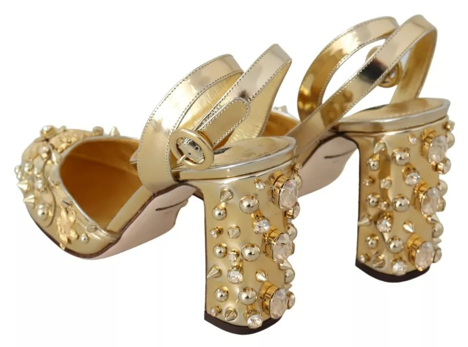 Dolce &amp; Gabbana Gold Studded Vally Slingback Sandals Shoes