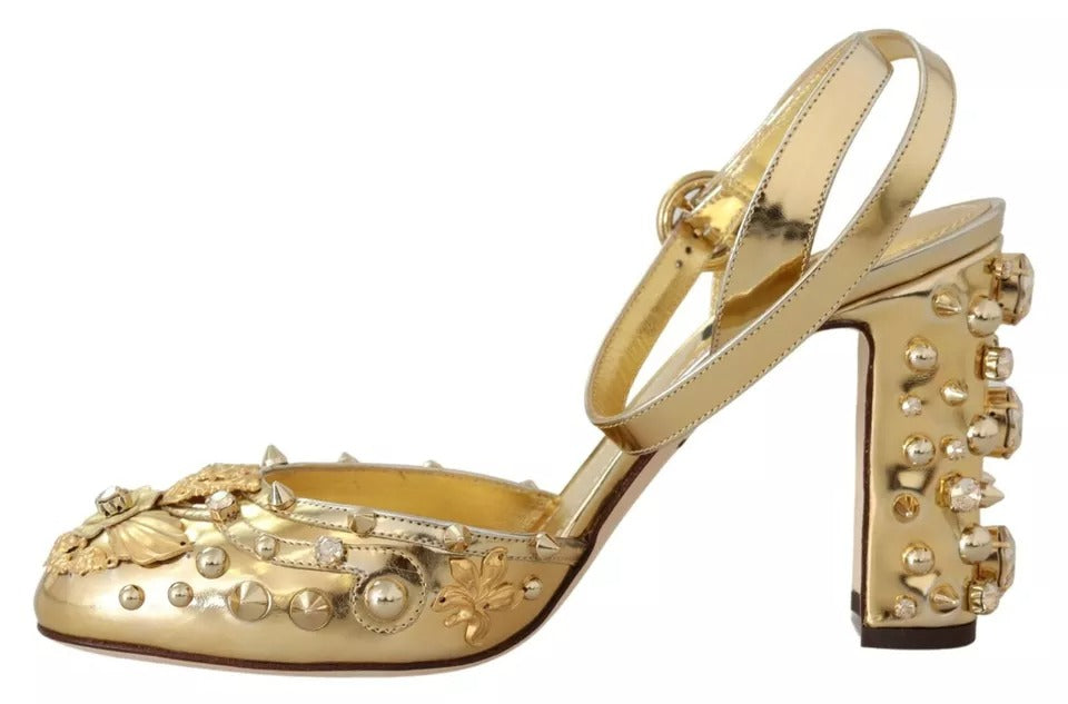 Dolce &amp; Gabbana Gold Studded Vally Slingback Sandals Shoes