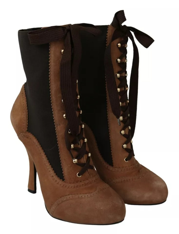 Dolce &amp; Gabbana Brown Stretch Suede Boots Shoes