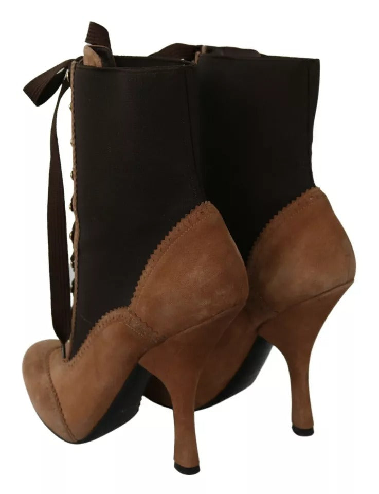 Dolce &amp; Gabbana Brown Stretch Suede Boots Shoes