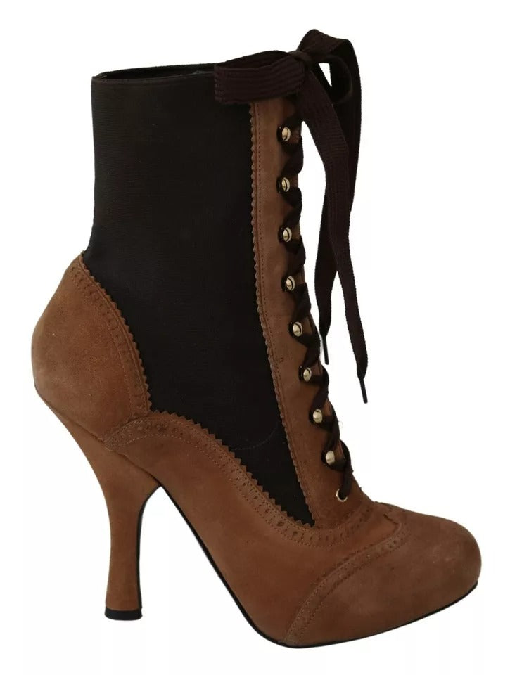 Dolce &amp; Gabbana Brown Stretch Suede Boots Shoes