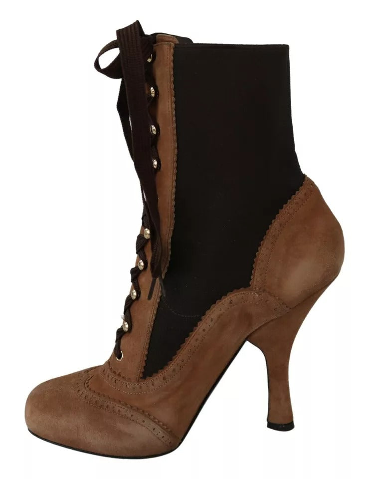 Dolce &amp; Gabbana Brown Stretch Suede Boots Shoes