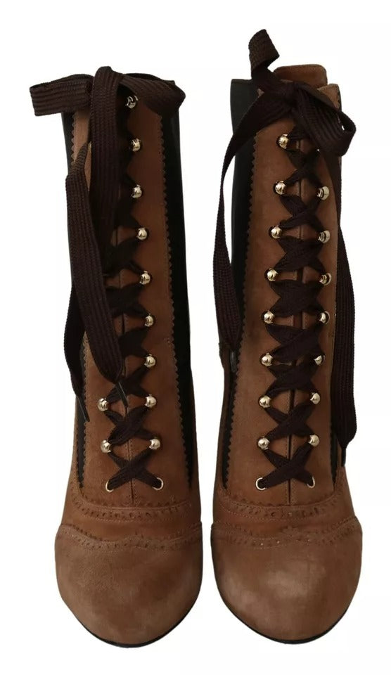 Dolce &amp; Gabbana Brown Stretch Suede Boots Shoes