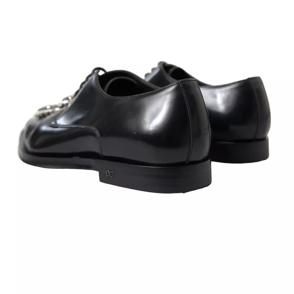 Dolce &amp; Gabbana Black Leather Crystal Lace-Up Formal Shoes