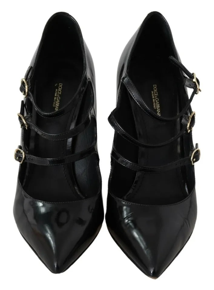 Dolce &amp; Gabbana Black Leather Ankle Strap Heels Pumps Shoes