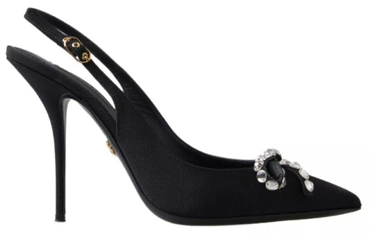 Dolce &amp; Gabbana Black Crystal Embellished Slingback Heels