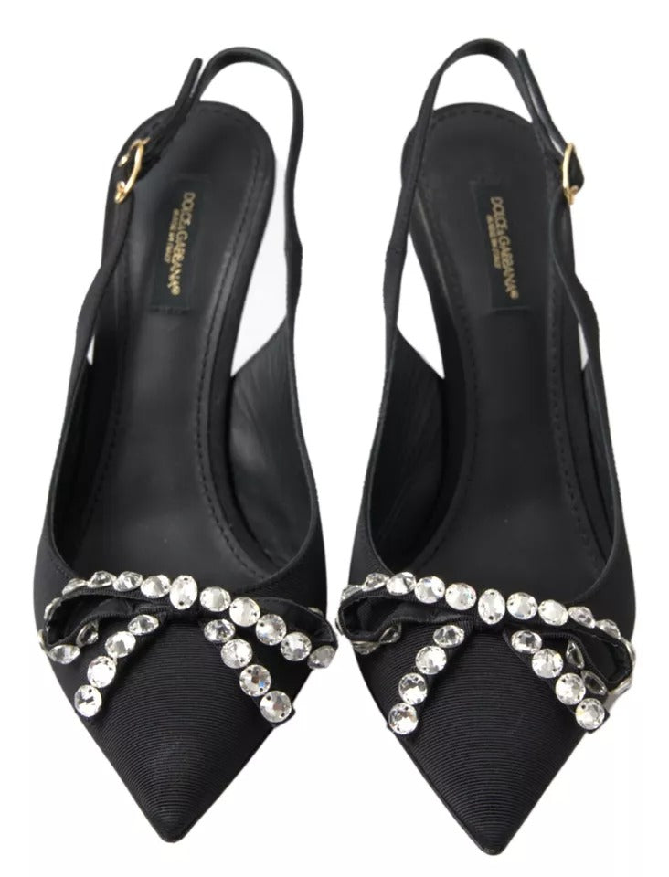 Dolce &amp; Gabbana Black Crystal Embellished Slingback Heels