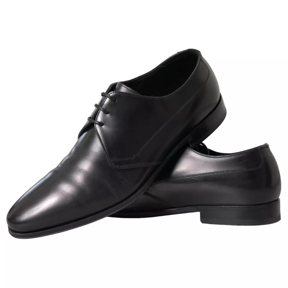 Dolce &amp; Gabbana Black Leather Derby Formal Dress Men Shoes