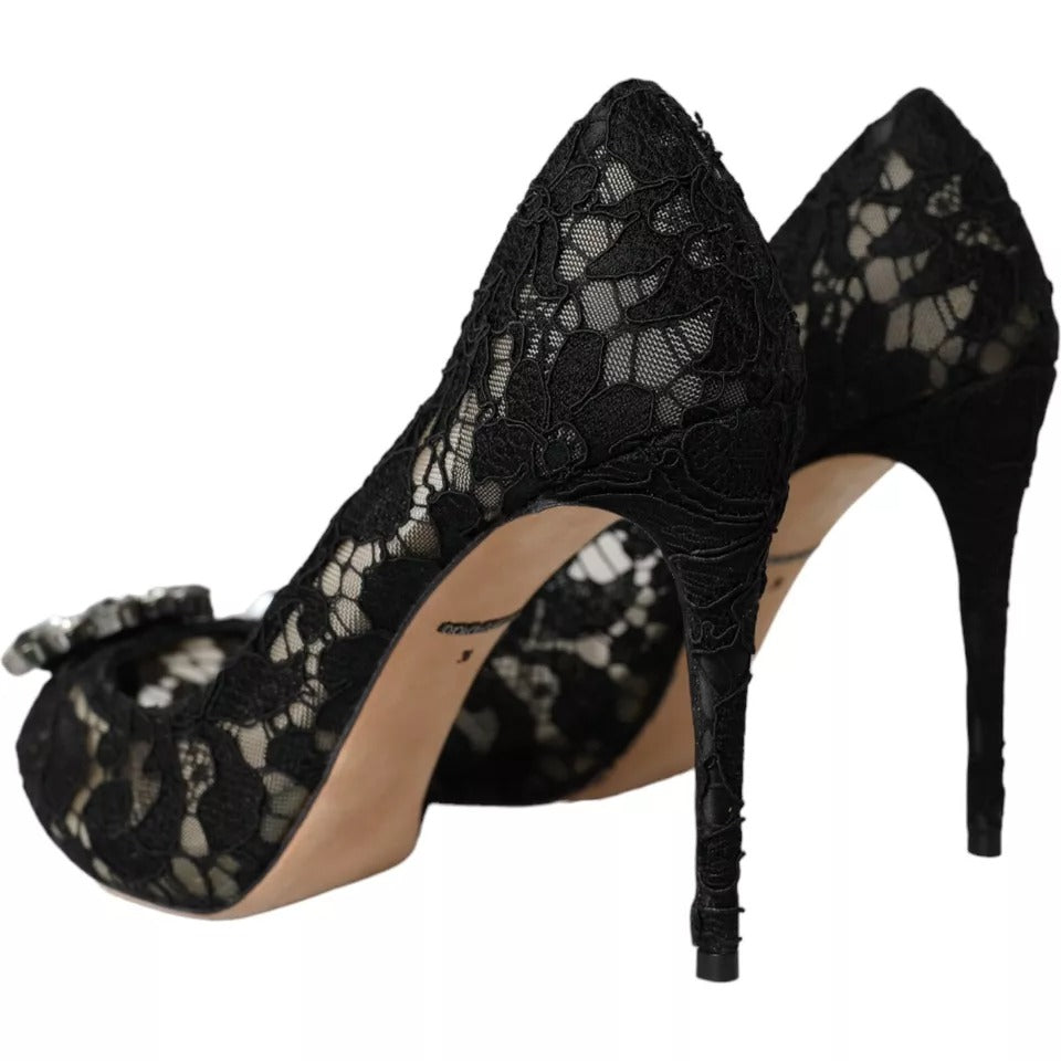 Dolce &amp; Gabbana Black Taormina Pointed Crystal Heel Pumps Shoes