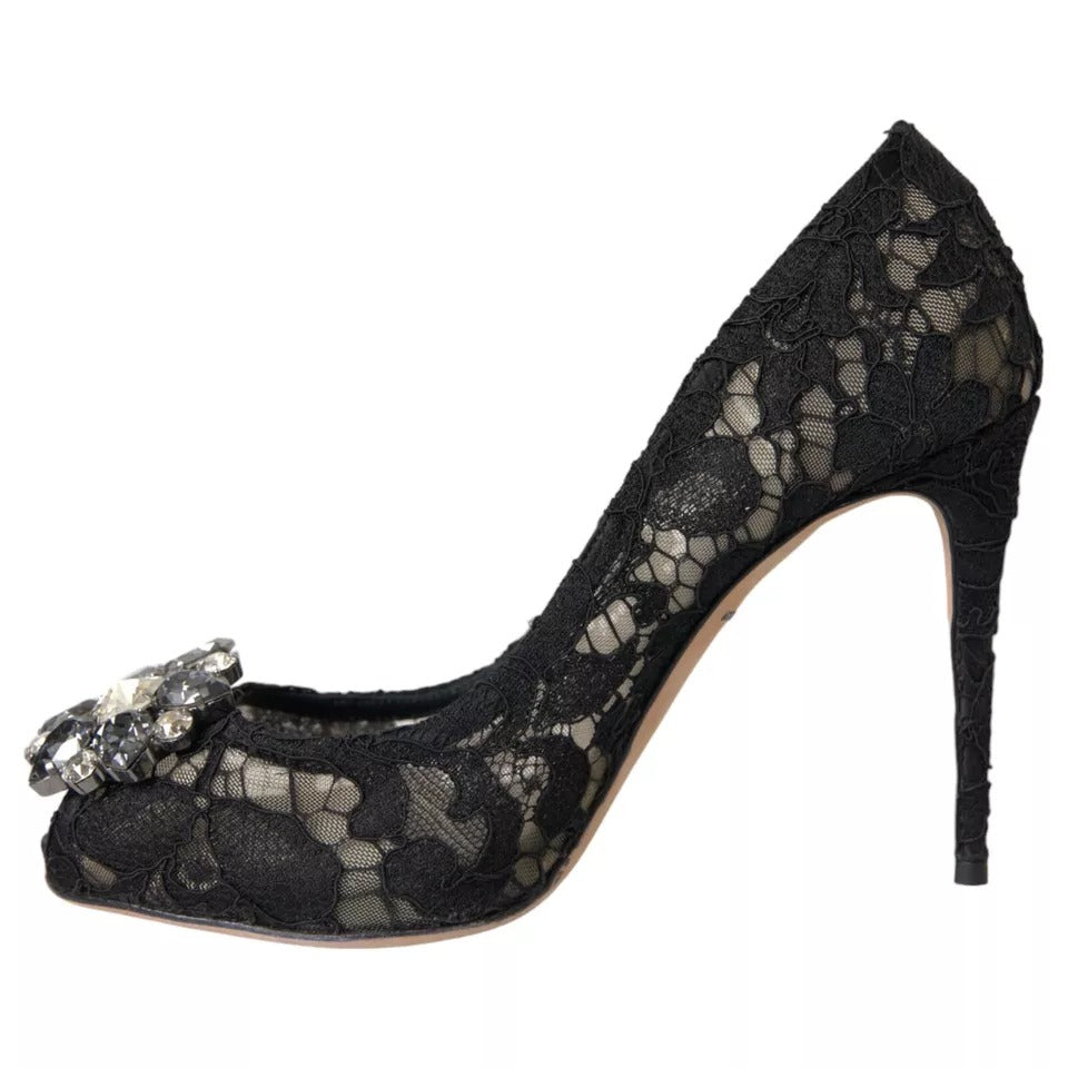 Dolce &amp; Gabbana Black Taormina Pointed Crystal Heel Pumps Shoes