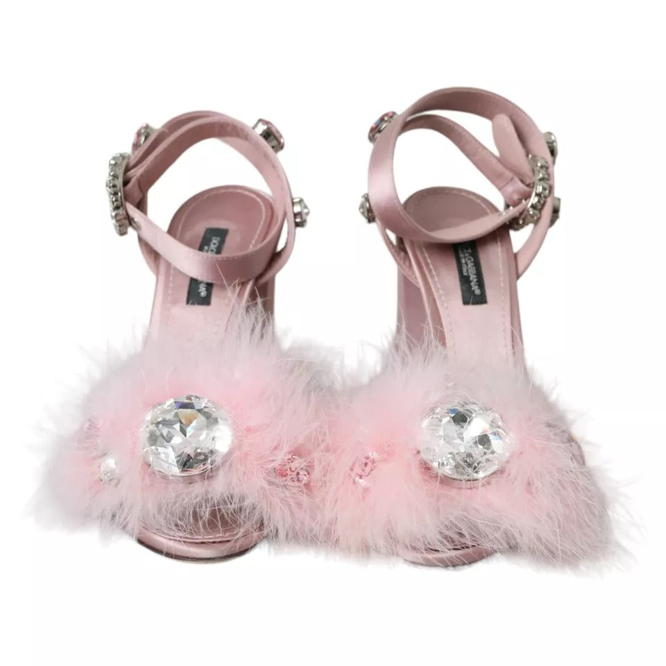 Dolce &amp; Gabbana Pink Türkiye Feather Crystal Sandals Shoes