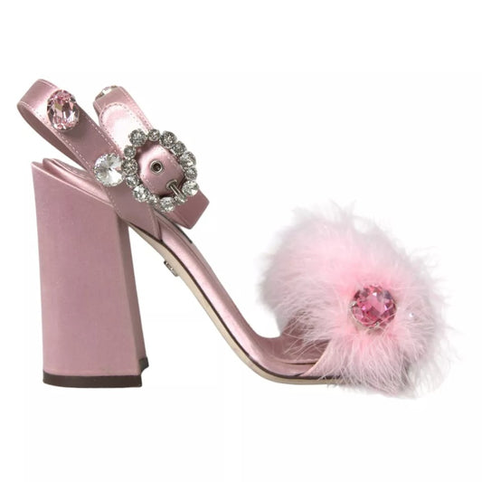 Dolce &amp; Gabbana Pink Türkiye Feather Crystal Sandals Shoes