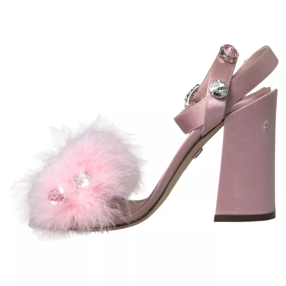 Dolce &amp; Gabbana Pink Türkiye Feather Crystal Sandals Shoes