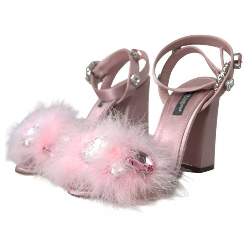 Dolce &amp; Gabbana Pink Türkiye Feather Crystal Sandals Shoes