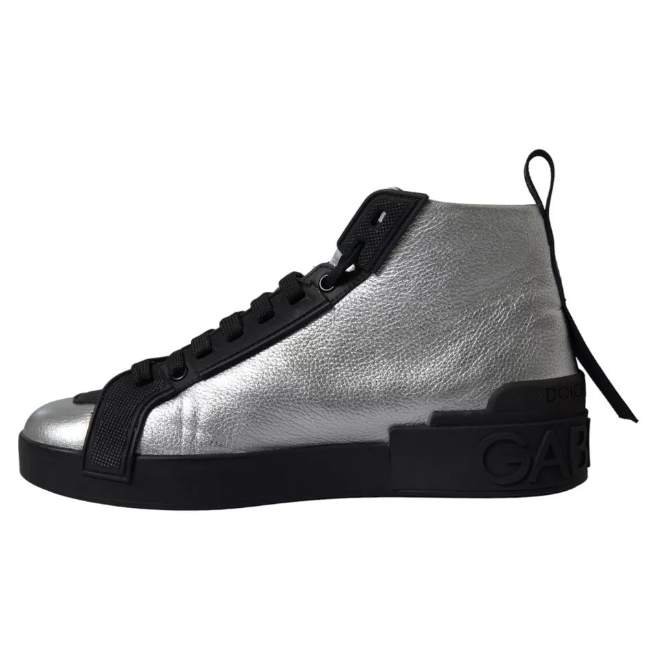 Dolce &amp; Gabbana Black Silver Logo Mid Top Men Sneakers Shoes