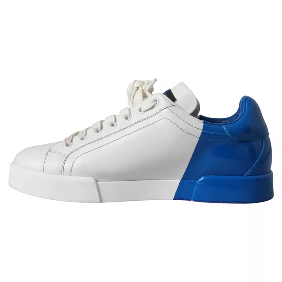 Dolce & Gabbana Weiß Blau Leder Logo Low Top Sneakers Männer Schuhe