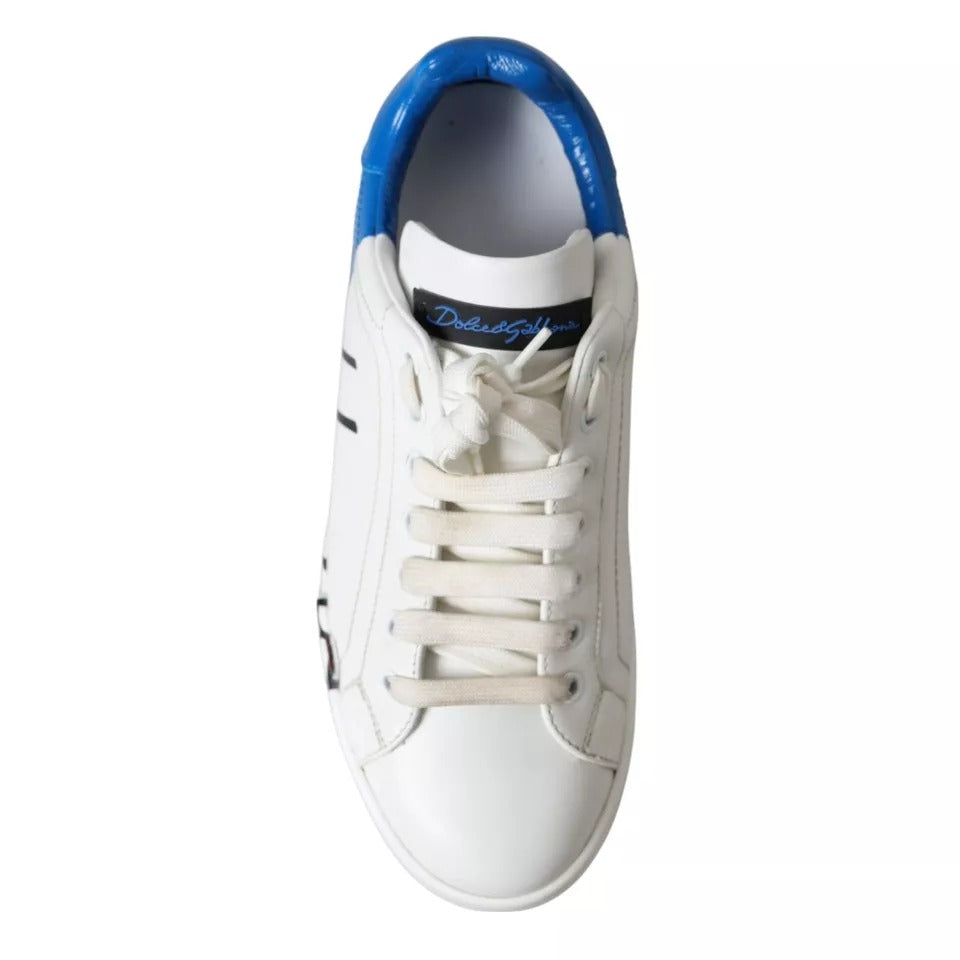 Dolce & Gabbana Weiß Blau Leder Logo Low Top Sneakers Männer Schuhe