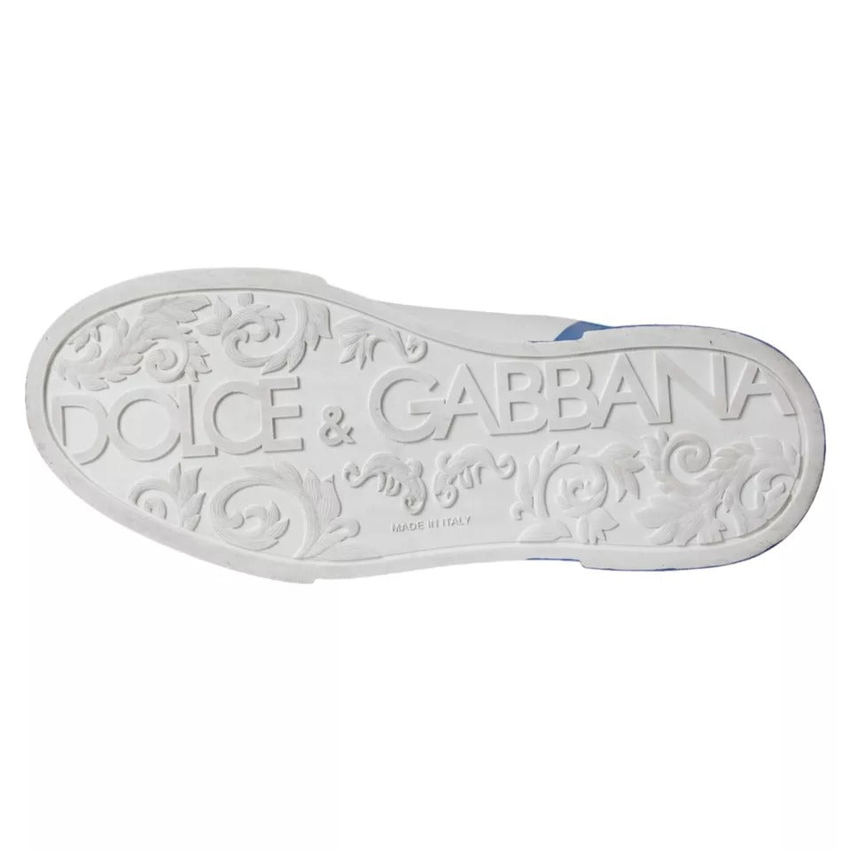 Dolce & Gabbana Weiß Blau Leder Logo Low Top Sneakers Männer Schuhe