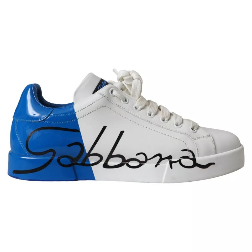 Dolce & Gabbana Weiß Blau Leder Logo Low Top Sneakers Männer Schuhe