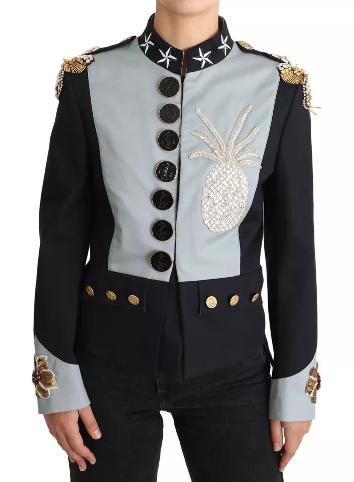 Dolce &amp; Gabbana Blue cotton jacket with button placket and crystal embellishment