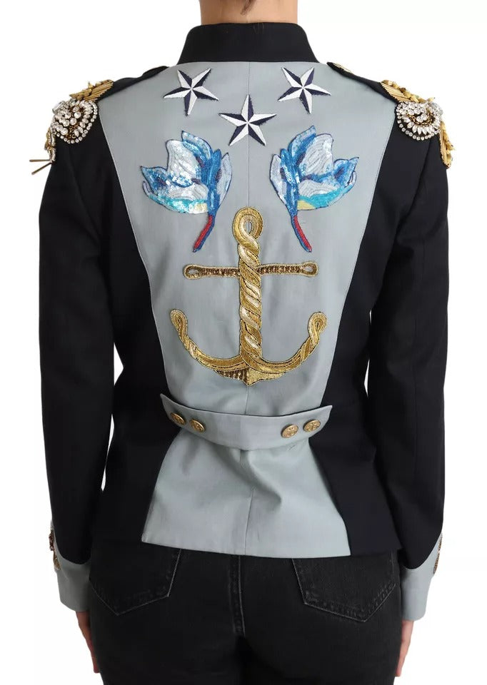 Dolce &amp; Gabbana Blue cotton jacket with button placket and crystal embellishment