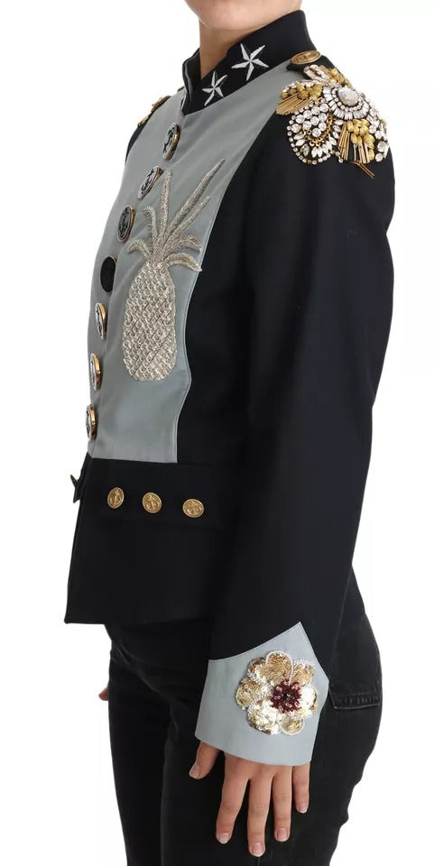 Dolce &amp; Gabbana Blue cotton jacket with button placket and crystal embellishment