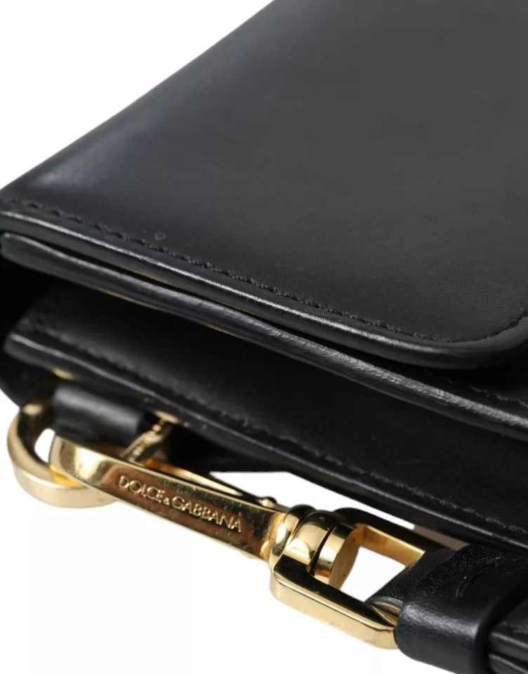 Dolce & Gabbana Schwarzes Kalbsleder Großer Logo-Dokumentenhalter Clutch Herren Tasche