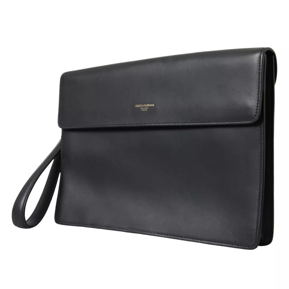 Dolce & Gabbana Schwarzes Kalbsleder Großer Logo-Dokumentenhalter Clutch Herren Tasche