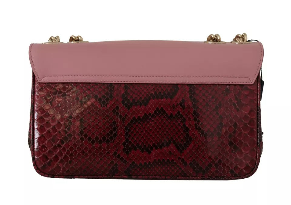 Dolce &amp; Gabbana Pink Red Exotic Skins Gold Chain Wallet LUCIA Leather Bag