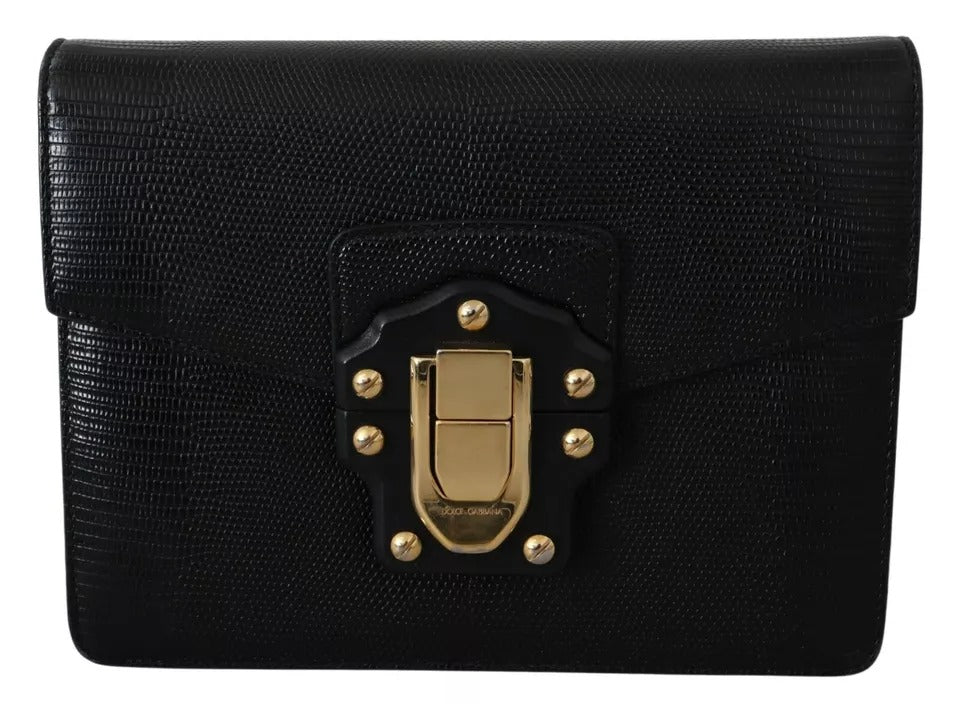 Dolce &amp; Gabbana Black Leather Gold Metal Mini Women Purse Bag Lucia Wallet