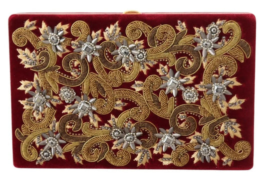 Dolce &amp; Gabbana Red Velvet Gold Frame Clutch Evening Party Handbag