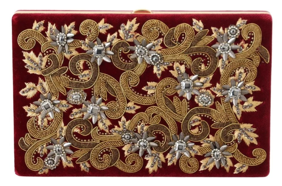 Dolce &amp; Gabbana Red Velvet Gold Frame Clutch Evening Party Handbag