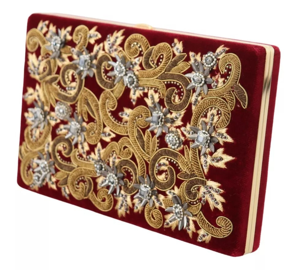 Dolce &amp; Gabbana Red Velvet Gold Frame Clutch Evening Party Handbag