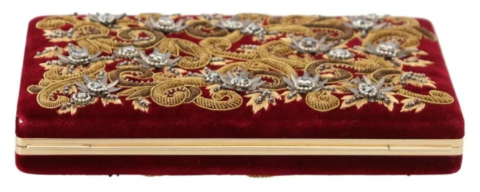 Dolce &amp; Gabbana Red Velvet Gold Frame Clutch Evening Party Handbag