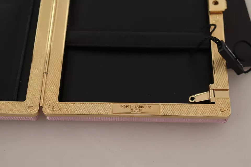 Dolce &amp; Gabbana Pink Silk Gold Frame Clutch Evening Party Handbag