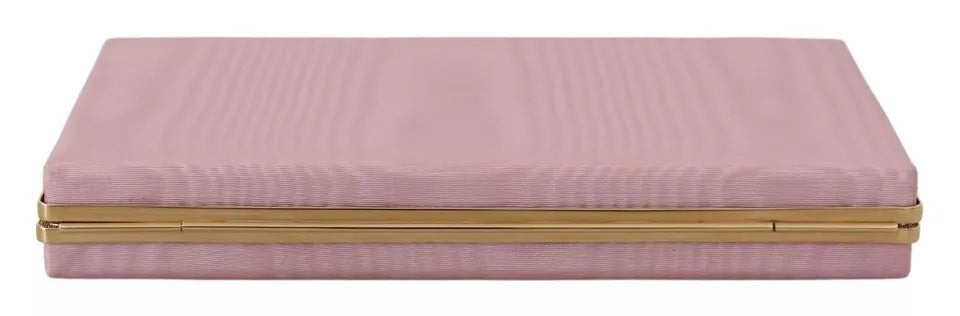 Dolce &amp; Gabbana Pink Silk Gold Frame Clutch Evening Party Handbag