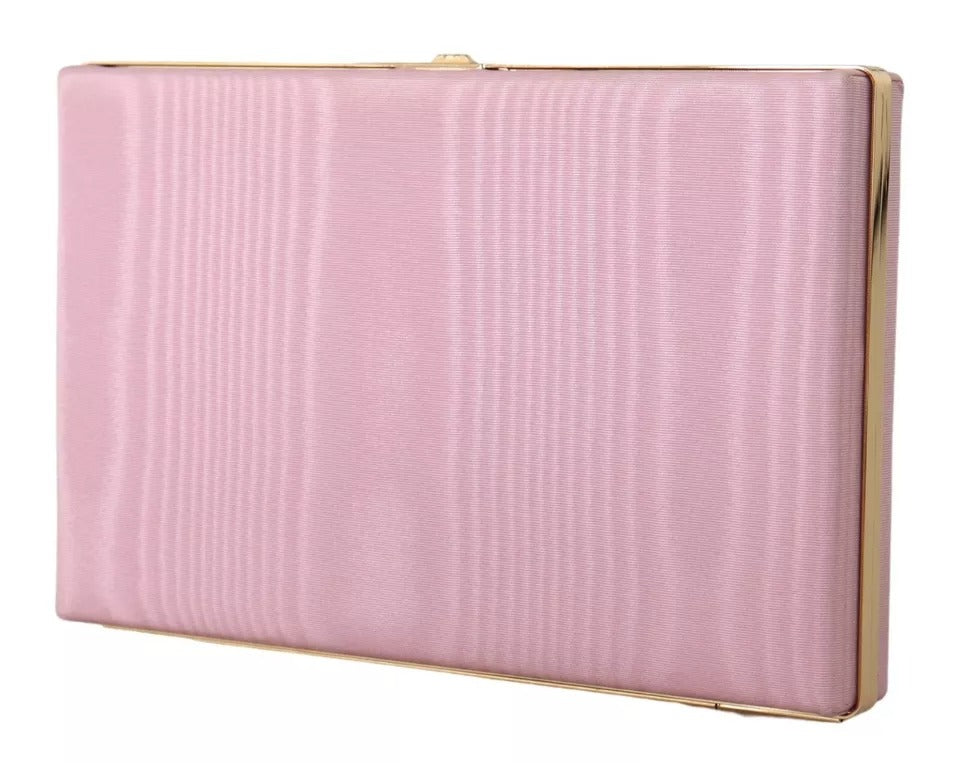 Dolce &amp; Gabbana Pink Silk Gold Frame Clutch Evening Party Handbag